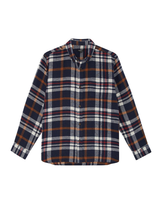 Warm Handle Checked Long Sleeve Shirt, Sturdy Fit, Navy Mix