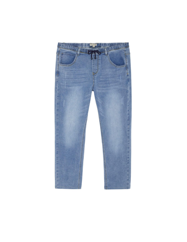 Pull On Stretch Jeans with Drawstring Waist, Plus Fit, Light Blue