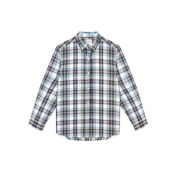 Checked Long Sleeve Shirt, Sturdy Fit, Blue Mix