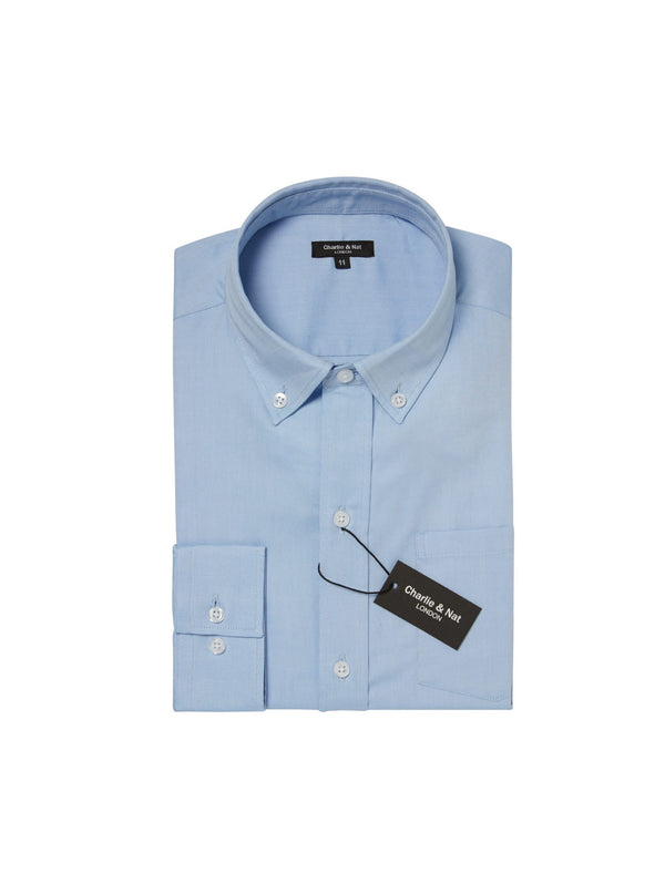 Oxford Weave Long Sleeve Shirt, Generous Fit, Light Blue
