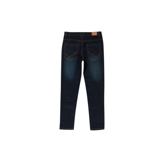 Adjustable Waist Jeans with Contrast Stitch, Sturdy Fit, Dark Blue