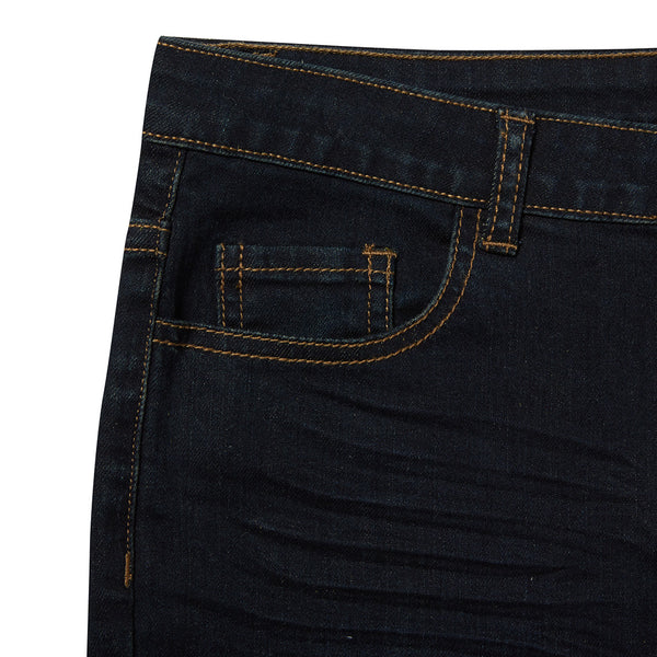 Adjustable Waist Jeans with Contrast Stitch, Sturdy Fit, Dark Blue