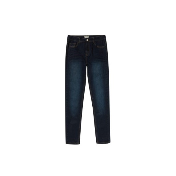 Adjustable Waist Jeans with Contrast Stitch, Sturdy Fit, Dark Blue