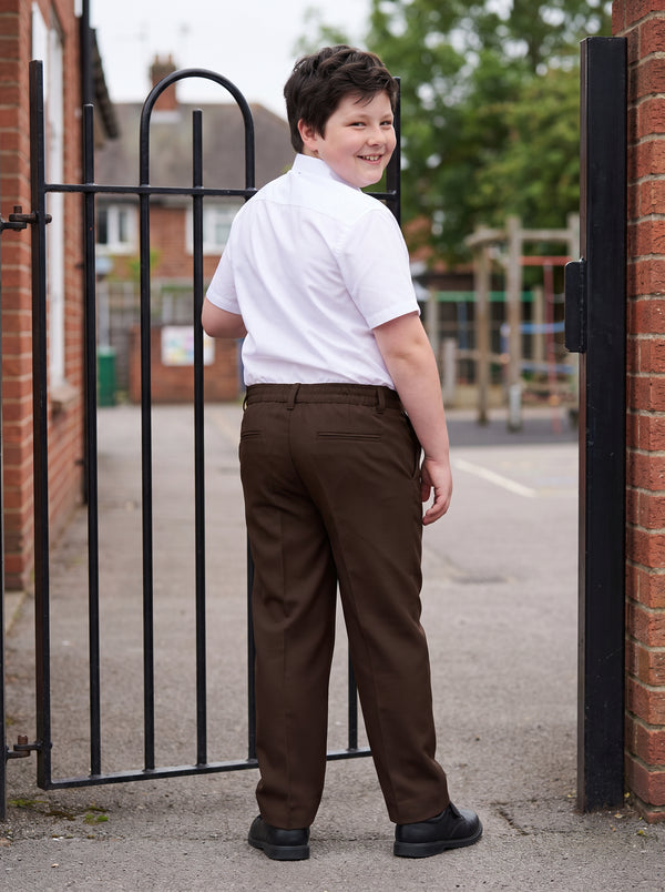 Zeco Half Elastic Sturdy Fit School Trousers - Brown (SFT)