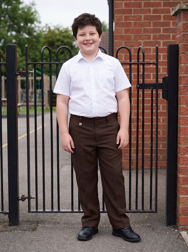 Zeco Half Elastic Sturdy Fit School Trousers - Brown (SFT)