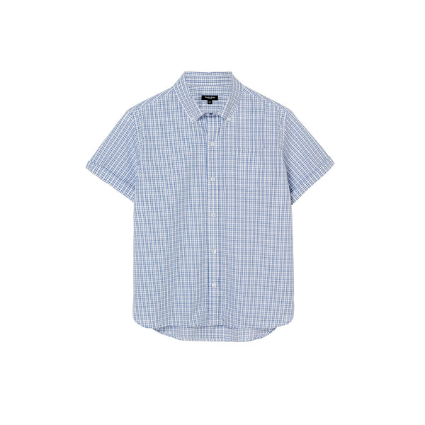 Luxury Checked Short Sleeve Shirt, Generous Fit, Blue Mix