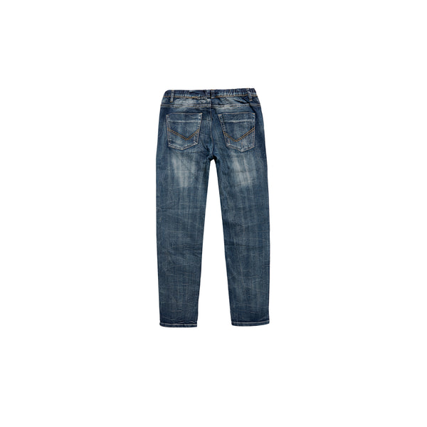 Pull On Stretch Jeans with Drawstring Waist, Plus Fit, Mid Blue