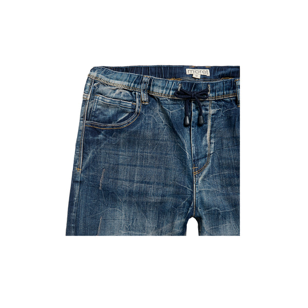 Pull On Stretch Jeans with Drawstring Waist, Plus Fit, Mid Blue