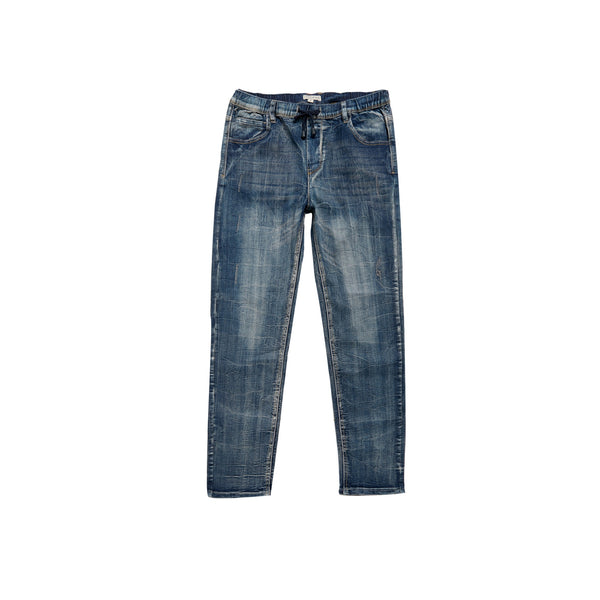 Pull On Stretch Jeans with Drawstring Waist, Plus Fit, Mid Blue
