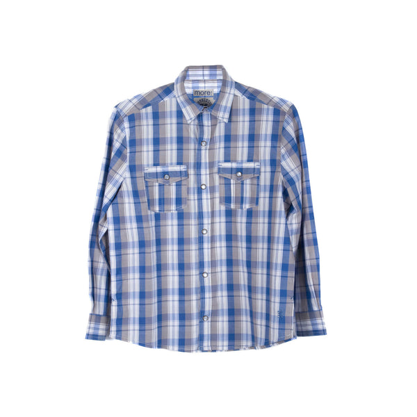 Checked Long Sleeve Shirt, Sturdy Fit, Light Blue