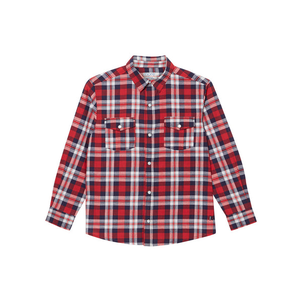 Checked Long Sleeve Shirt, Generous Fit, Red Mix