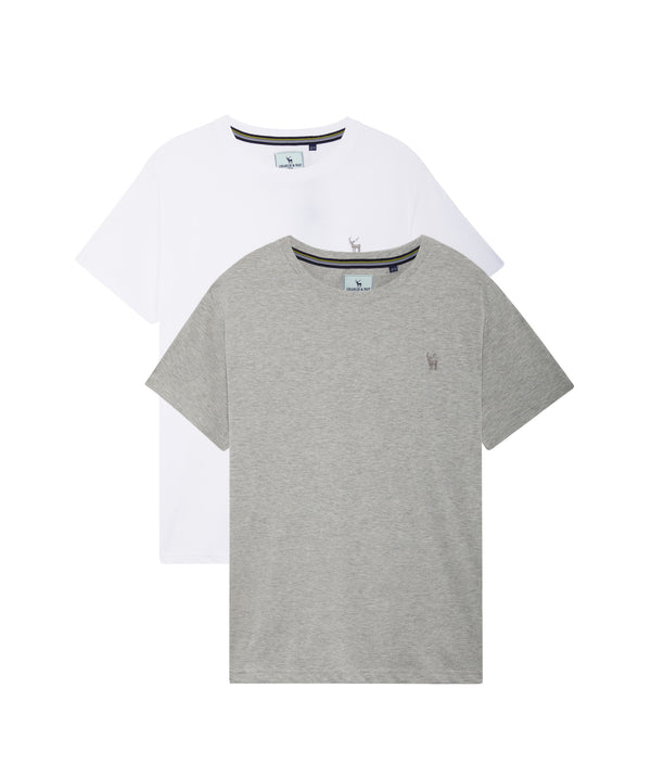 Essential T-Shirts Twin Pack, Sturdy Fit, White and Grey Marl