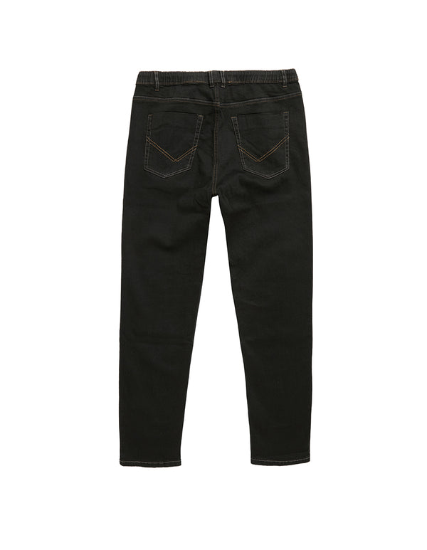 Pull On Stretch Jeans with Drawstring Waist, Plus Fit, Black