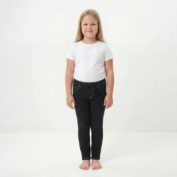 Pull On Stretch Jeans with Drawstring Waist, Plus Fit, Black, styled