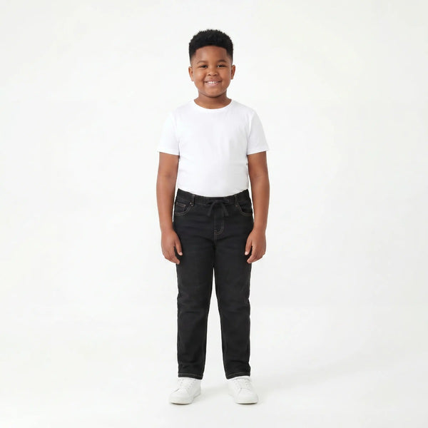 Pull On Stretch Jeans with Drawstring Waist, Plus Fit, Black, styled