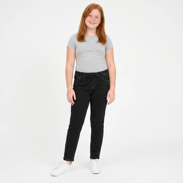 Pull On Stretch Jeans with Drawstring Waist, Plus Fit, Black, styled
