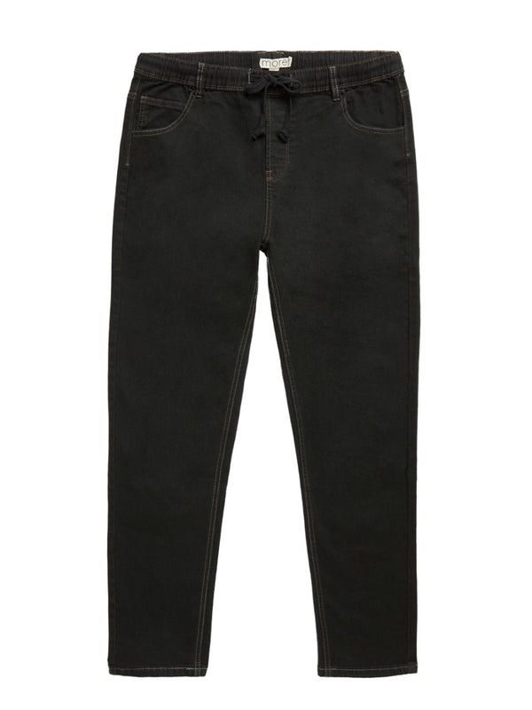 Pull On Stretch Jeans with Drawstring Waist, Plus Fit, Black