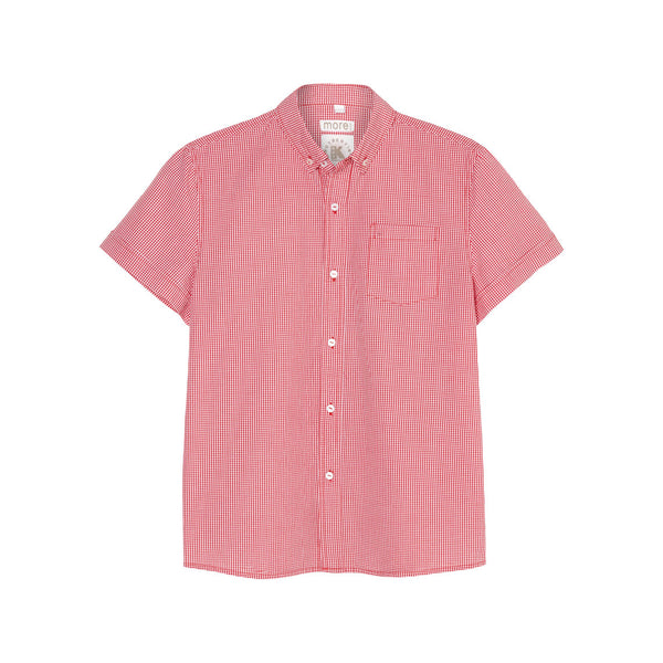 Micro Check Short Sleeve Shirt, Generous Fit, Red