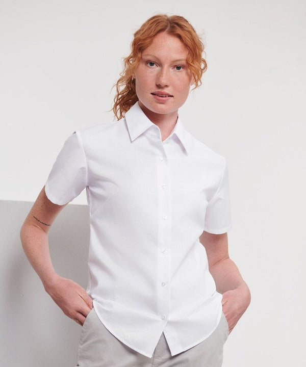 Short Sleeve Oxford Blouse to 6XL - Single Pack, white ot blue J933F