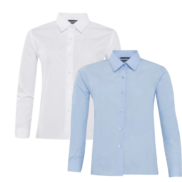 Girls Banner Twin Pack Blouse Long Sleeved - White or Blue (913350)