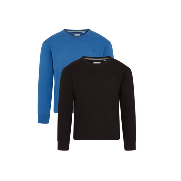 Essential Long Sleeve T-Shirts Twin Pack, Sturdy Fit, Black and Royal Blue